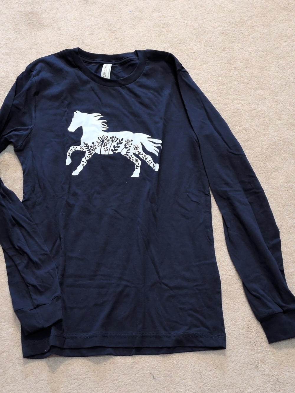 Bella Canvas Navy Long-Sleeve Horse Graphic Tee (Size S)